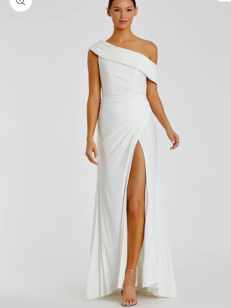 Ieena For Mac Duggal White Foldover Off-The-Shoulder Slit Gown